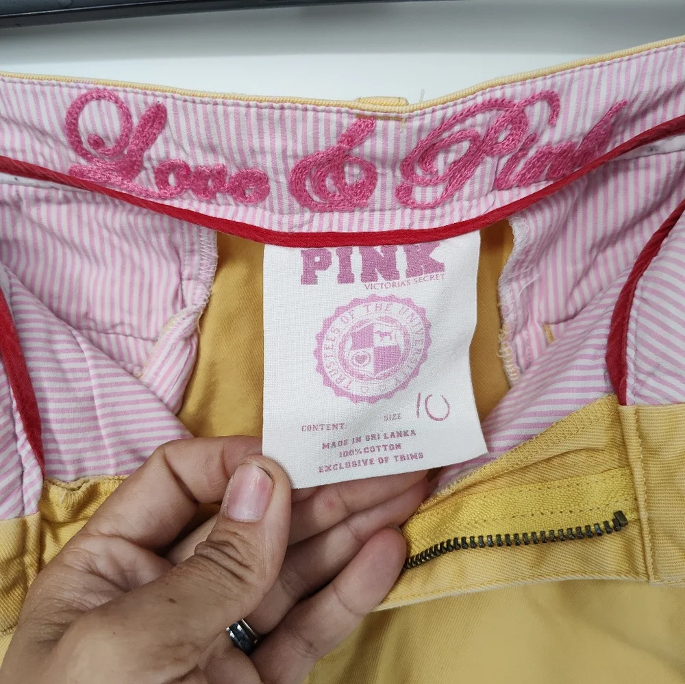 PINK Victoria's Secret Yellow Denim Shorts Size Women's 10 - Picture 3 of 3